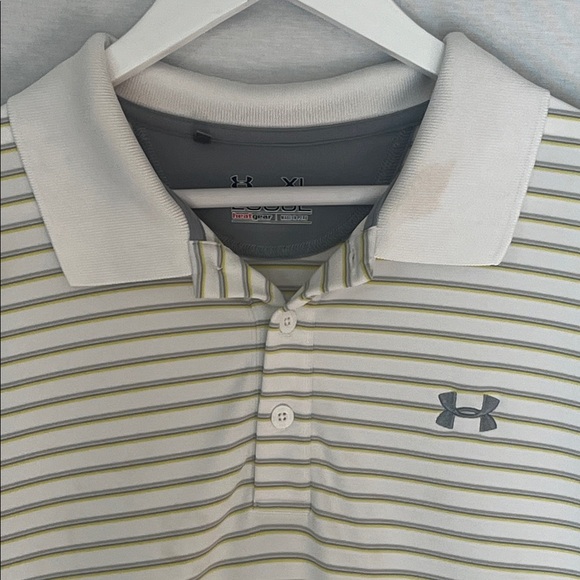 Men's Under Armour Loose Heat Gear Sz XL Polo Shirt Short Sleeve Striped - Picture 3 of 14